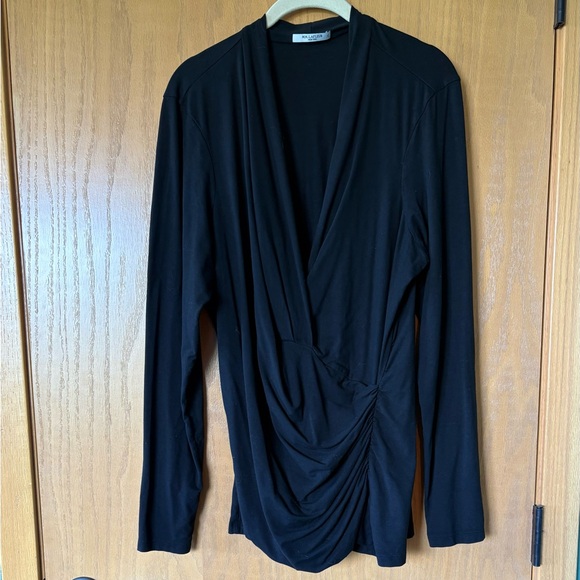 MM Lafleur Tops - MM Lafleur The Fey Top Black Faux Wrap Ruched Long Sleeved Blouse +1